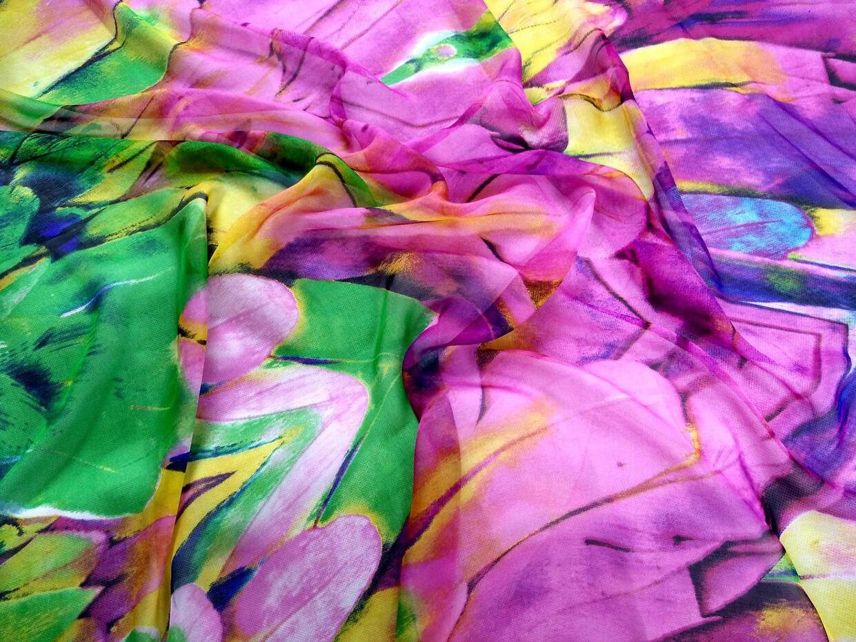 YUMAO - 8 Momme Floral Print Silk Chiffon Fabric - 138cm wide by the Yard