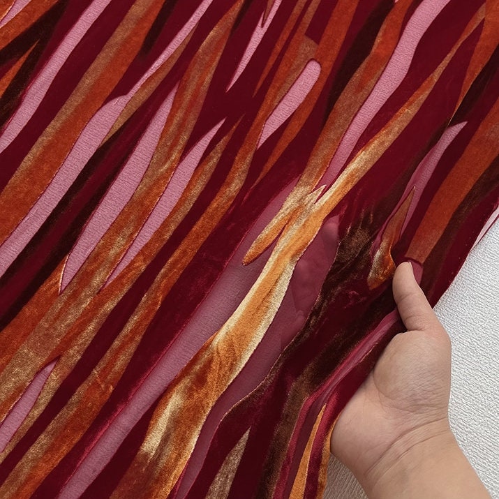 CAITIAOWEN - Burnout Silk Velvet Fabric - 114cm wide by the Yard
