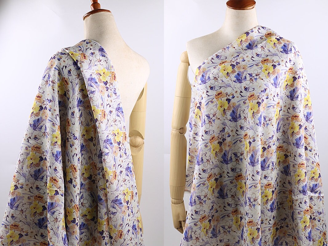 ZIKUI - Flowers Print Ramie Fabric - 140cm wide by the Yard