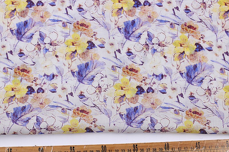ZIKUI - Flowers Print Ramie Fabric - 140cm wide by the Yard