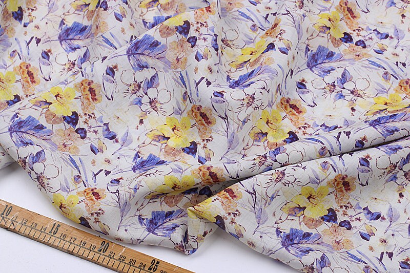 ZIKUI - Flowers Print Ramie Fabric - 140cm wide by the Yard