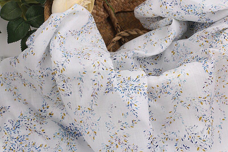 TIANYUAN - Flowers Print Ramie Fabric - 140cm wide by the Yard