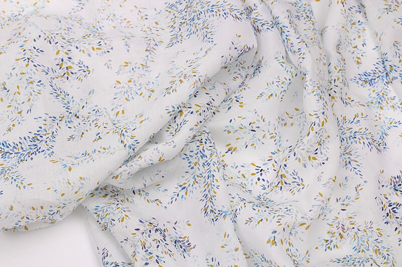 TIANYUAN - Flowers Print Ramie Fabric - 140cm wide by the Yard