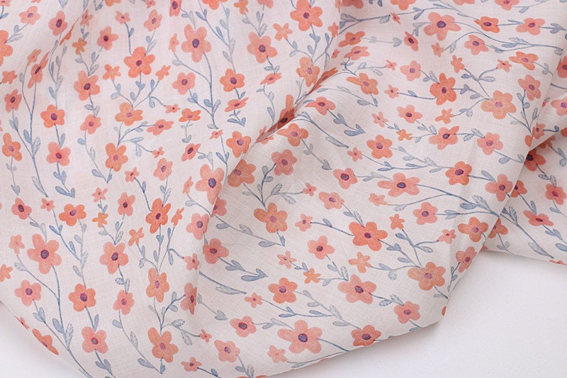 XIANGYANG - Flowers Print Ramie Fabric - 140cm wide by the Yard