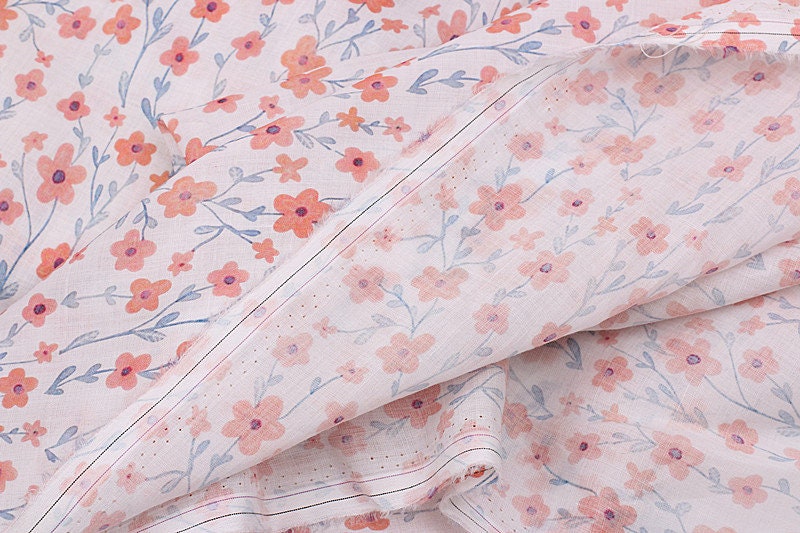 XIANGYANG - Flowers Print Ramie Fabric - 140cm wide by the Yard