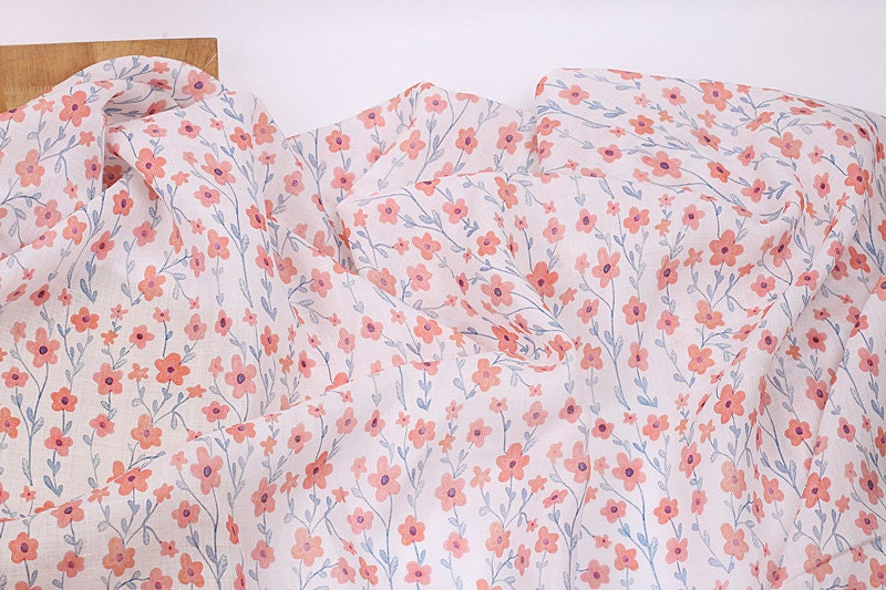 XIANGYANG - Flowers Print Ramie Fabric - 140cm wide by the Yard