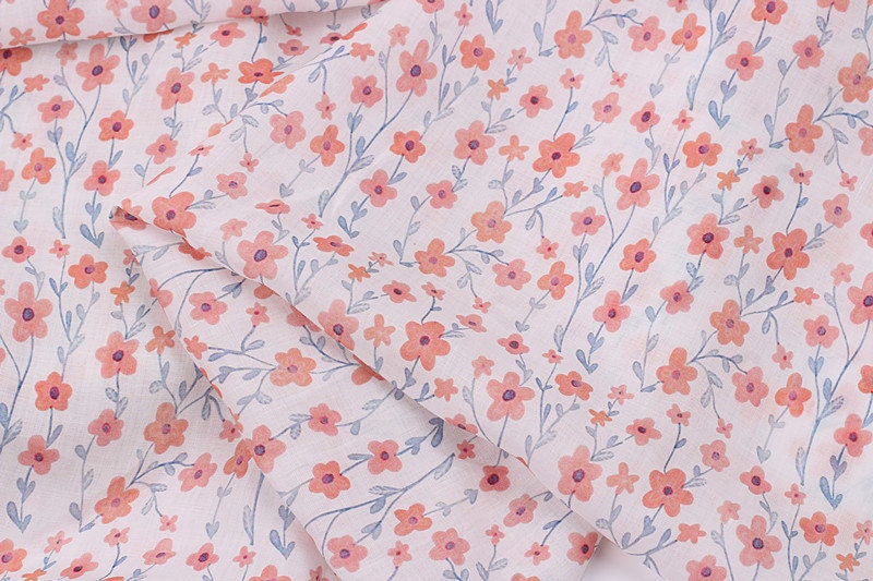 XIANGYANG - Flowers Print Ramie Fabric - 140cm wide by the Yard