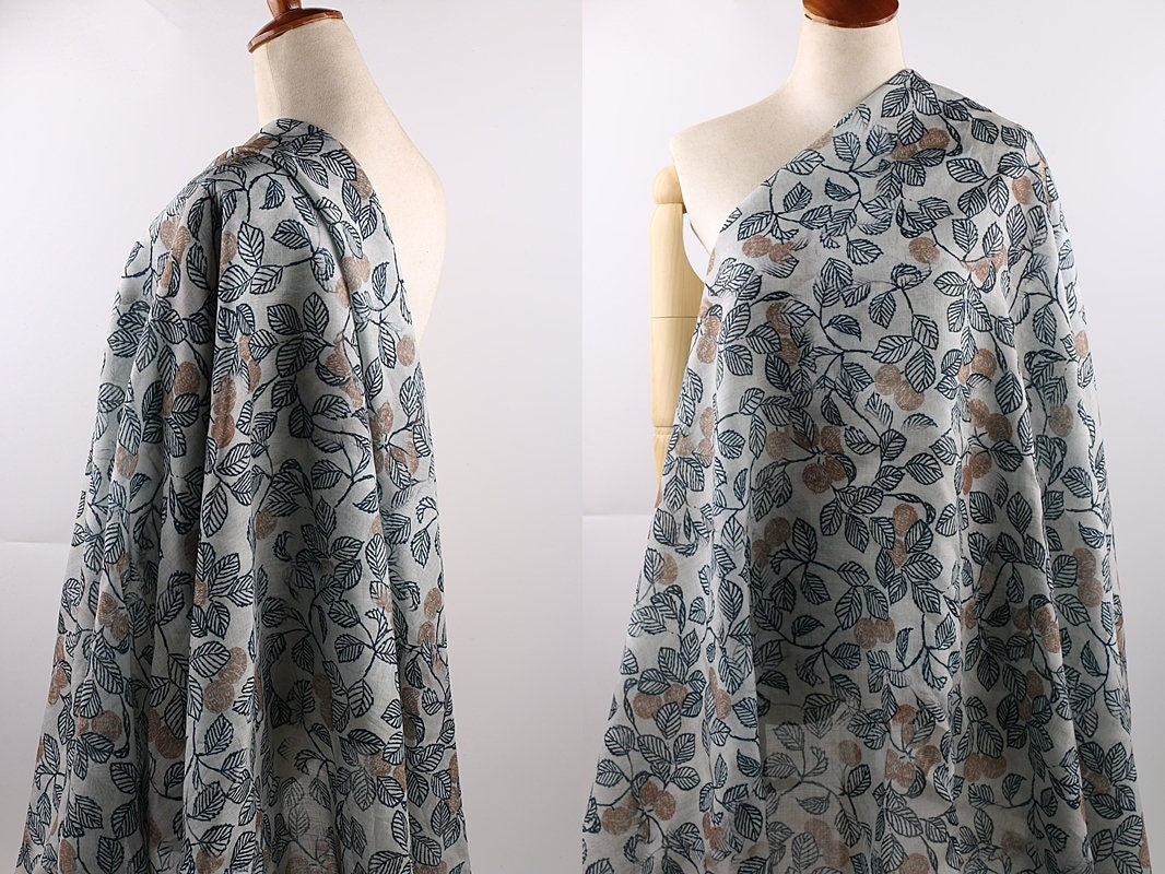 SHUIMOYE - Flowers Print Ramie Fabric - 140cm wide by the Yard