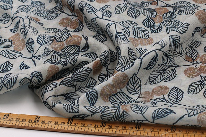 SHUIMOYE - Flowers Print Ramie Fabric - 140cm wide by the Yard