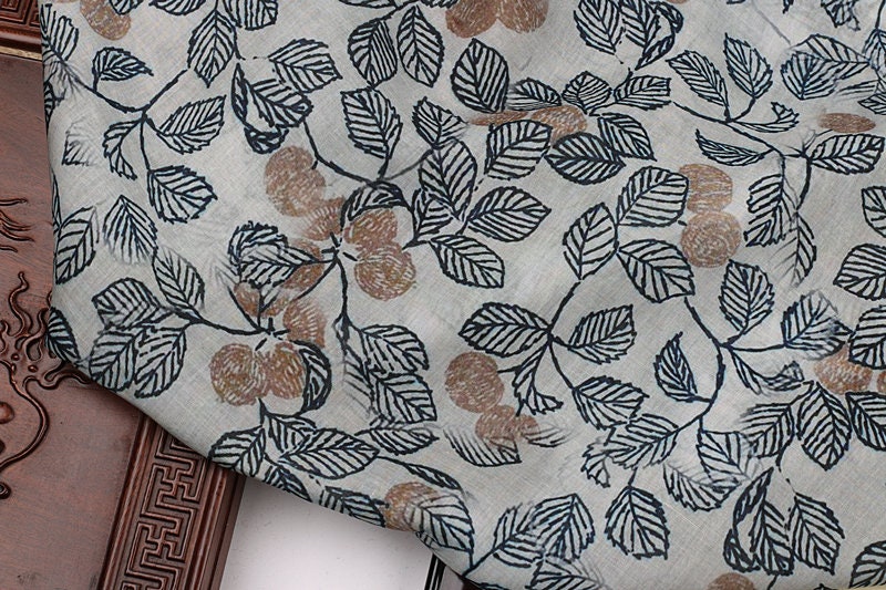 SHUIMOYE - Flowers Print Ramie Fabric - 140cm wide by the Yard