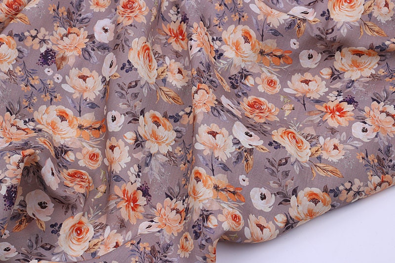 CHOUXIANG - Flowers Print Ramie Fabric - 140cm wide by the Yard