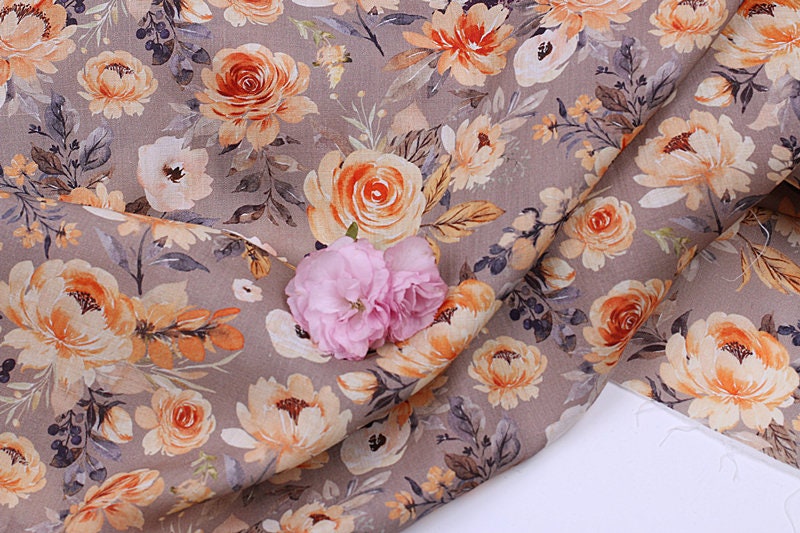 CHOUXIANG - Flowers Print Ramie Fabric - 140cm wide by the Yard