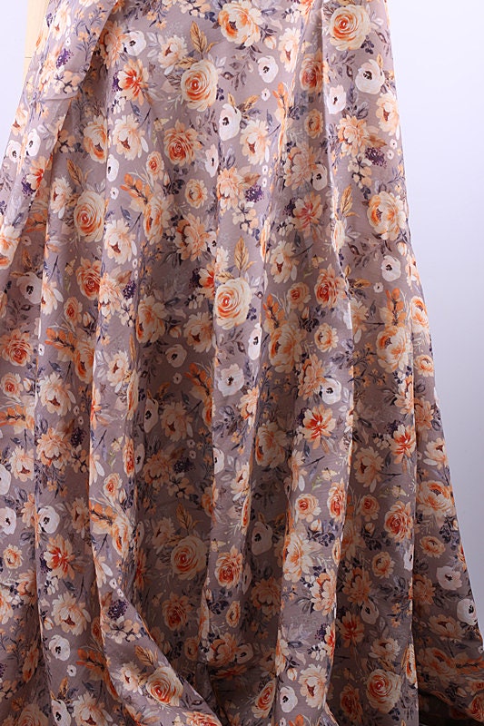 CHOUXIANG - Flowers Print Ramie Fabric - 140cm wide by the Yard