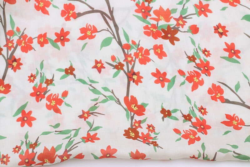 QINGSHUANG - Flowers Print Ramie Fabric - 140cm wide by the Yard