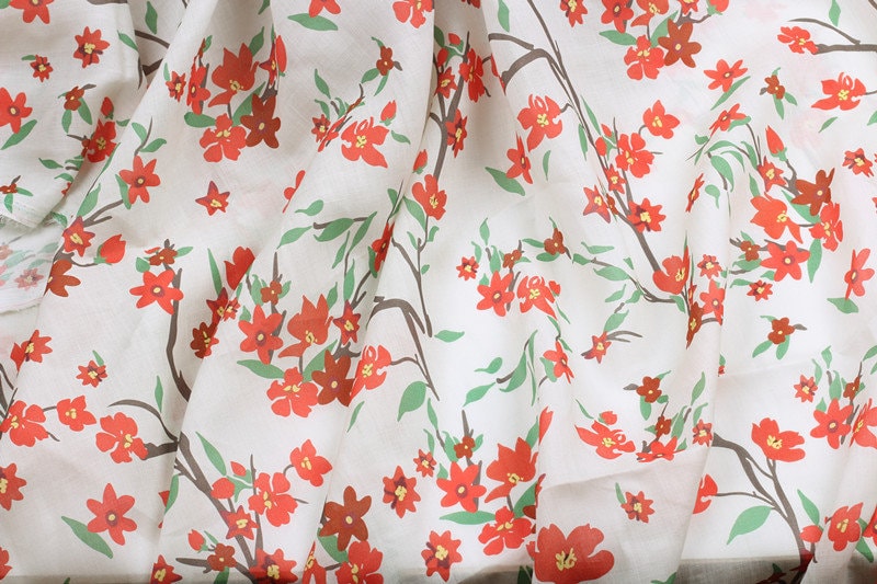 QINGSHUANG - Flowers Print Ramie Fabric - 140cm wide by the Yard