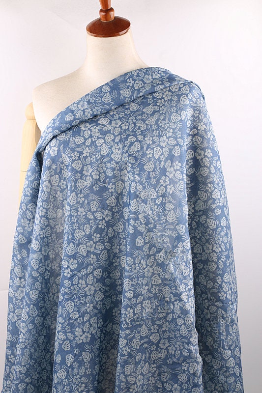 QINGHUACI - Flowers Print Ramie Fabric - 140cm wide by the Yard