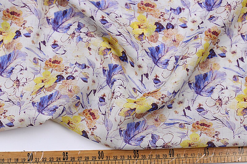 ZIKUI - Flowers Print Ramie Fabric - 140cm wide by the Yard