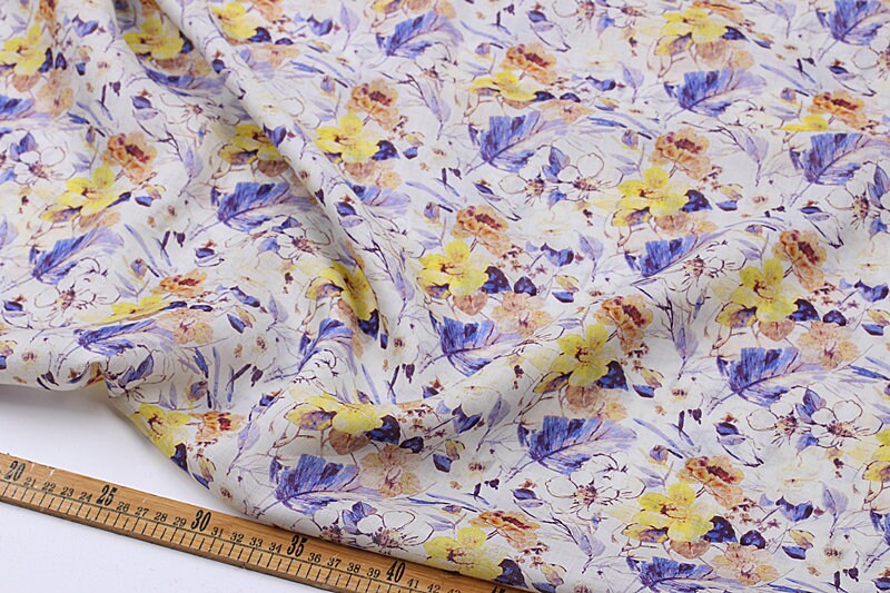 ZIKUI - Flowers Print Ramie Fabric - 140cm wide by the Yard