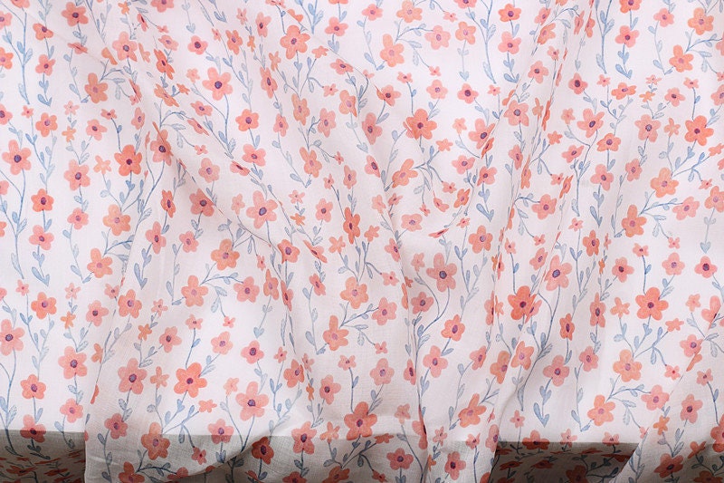 XIANGYANG - Flowers Print Ramie Fabric - 140cm wide by the Yard