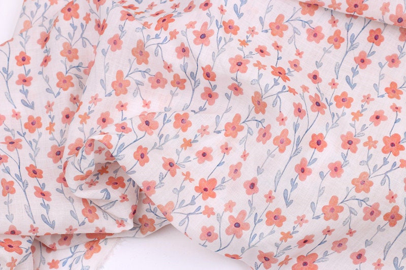 XIANGYANG - Flowers Print Ramie Fabric - 140cm wide by the Yard