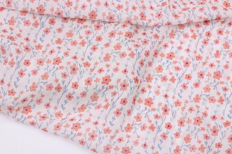XIANGYANG - Flowers Print Ramie Fabric - 140cm wide by the Yard