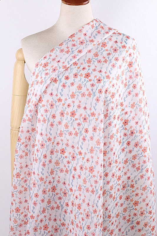 XIANGYANG - Flowers Print Ramie Fabric - 140cm wide by the Yard