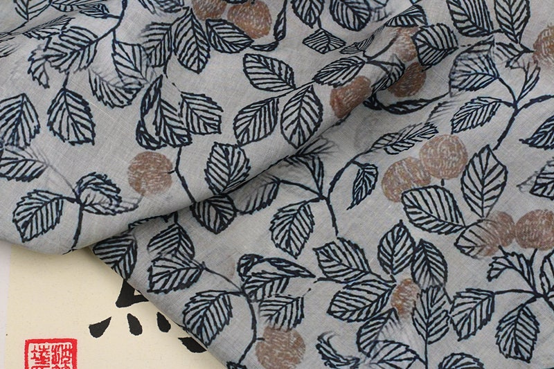 SHUIMOYE - Flowers Print Ramie Fabric - 140cm wide by the Yard