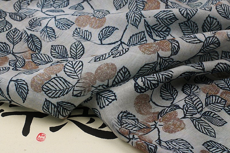 SHUIMOYE - Flowers Print Ramie Fabric - 140cm wide by the Yard