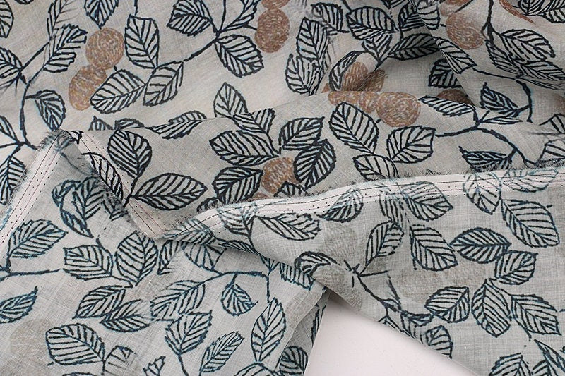 SHUIMOYE - Flowers Print Ramie Fabric - 140cm wide by the Yard