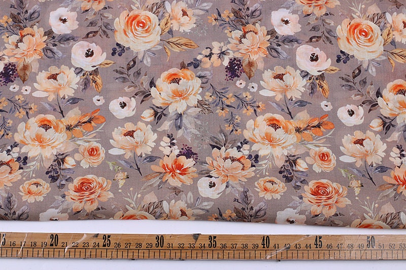 CHOUXIANG - Flowers Print Ramie Fabric - 140cm wide by the Yard