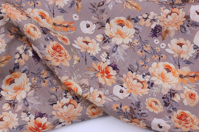 CHOUXIANG - Flowers Print Ramie Fabric - 140cm wide by the Yard