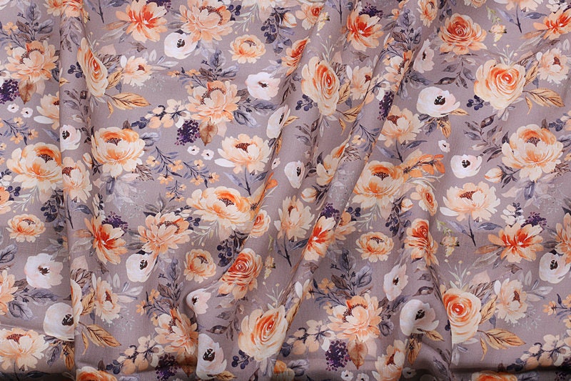 CHOUXIANG - Flowers Print Ramie Fabric - 140cm wide by the Yard