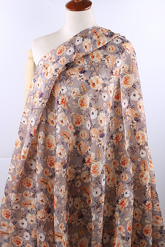 CHOUXIANG - Flowers Print Ramie Fabric - 140cm wide by the Yard