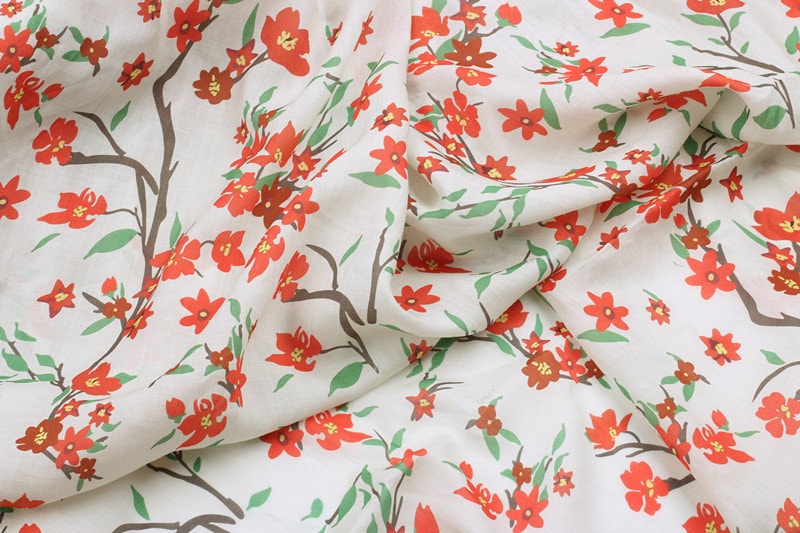 QINGSHUANG - Flowers Print Ramie Fabric - 140cm wide by the Yard