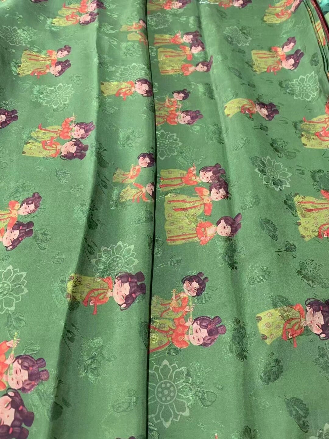 DUOKUAN - 26 Momme Floral Print on Pored Jacquard Handmade Mud Silk Satin Fabric - 110cm wide by the Yard