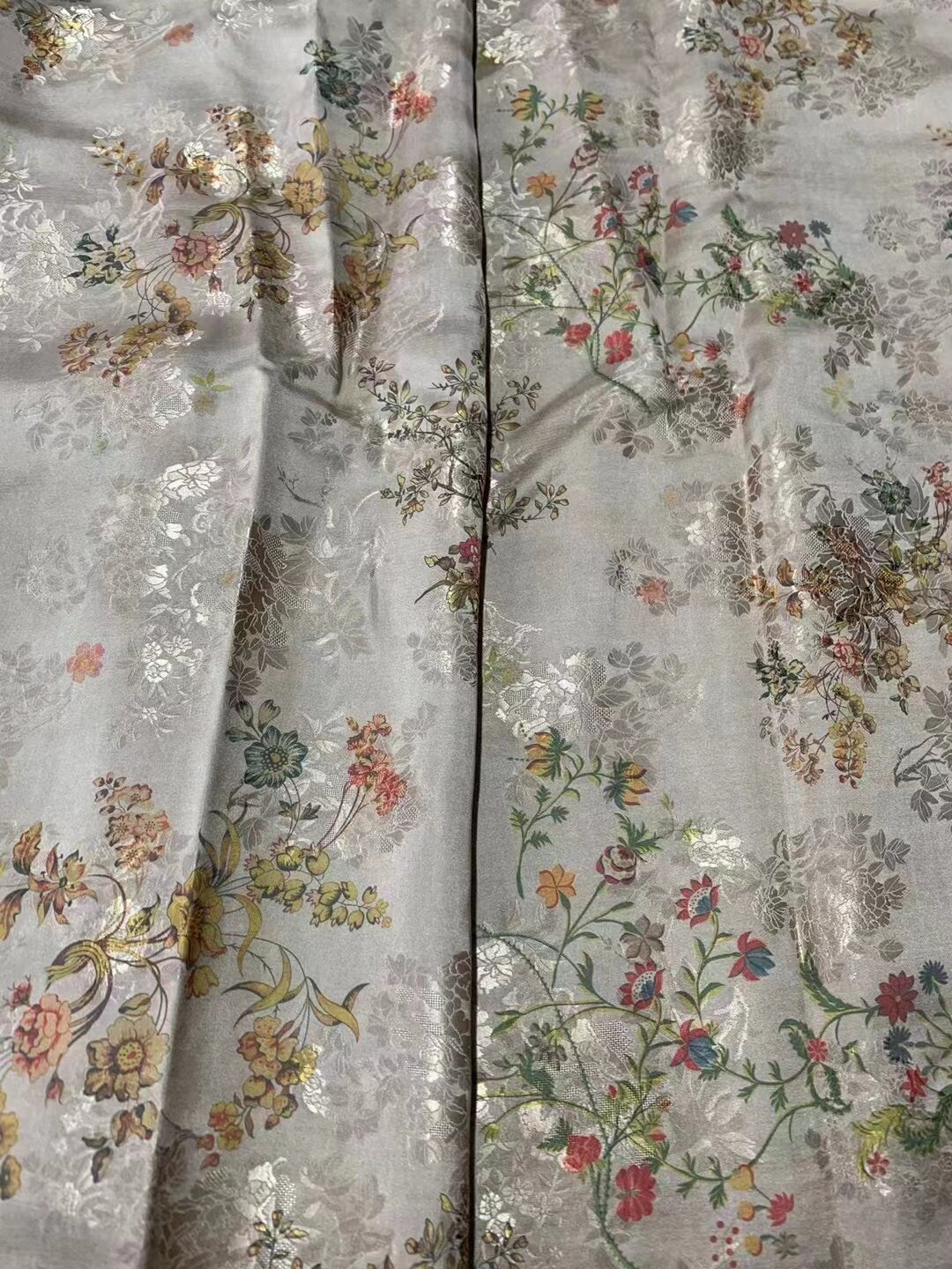 DUOKUAN - 26 Momme Floral Print on Pored Jacquard Handmade Mud Silk Satin Fabric - 110cm wide by the Yard