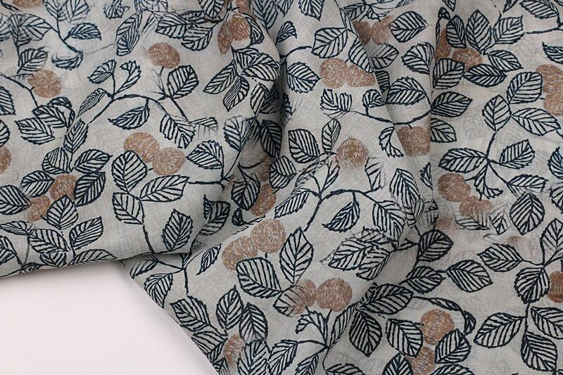 SHUIMOYE - Flowers Print Ramie Fabric - 140cm wide by the Yard
