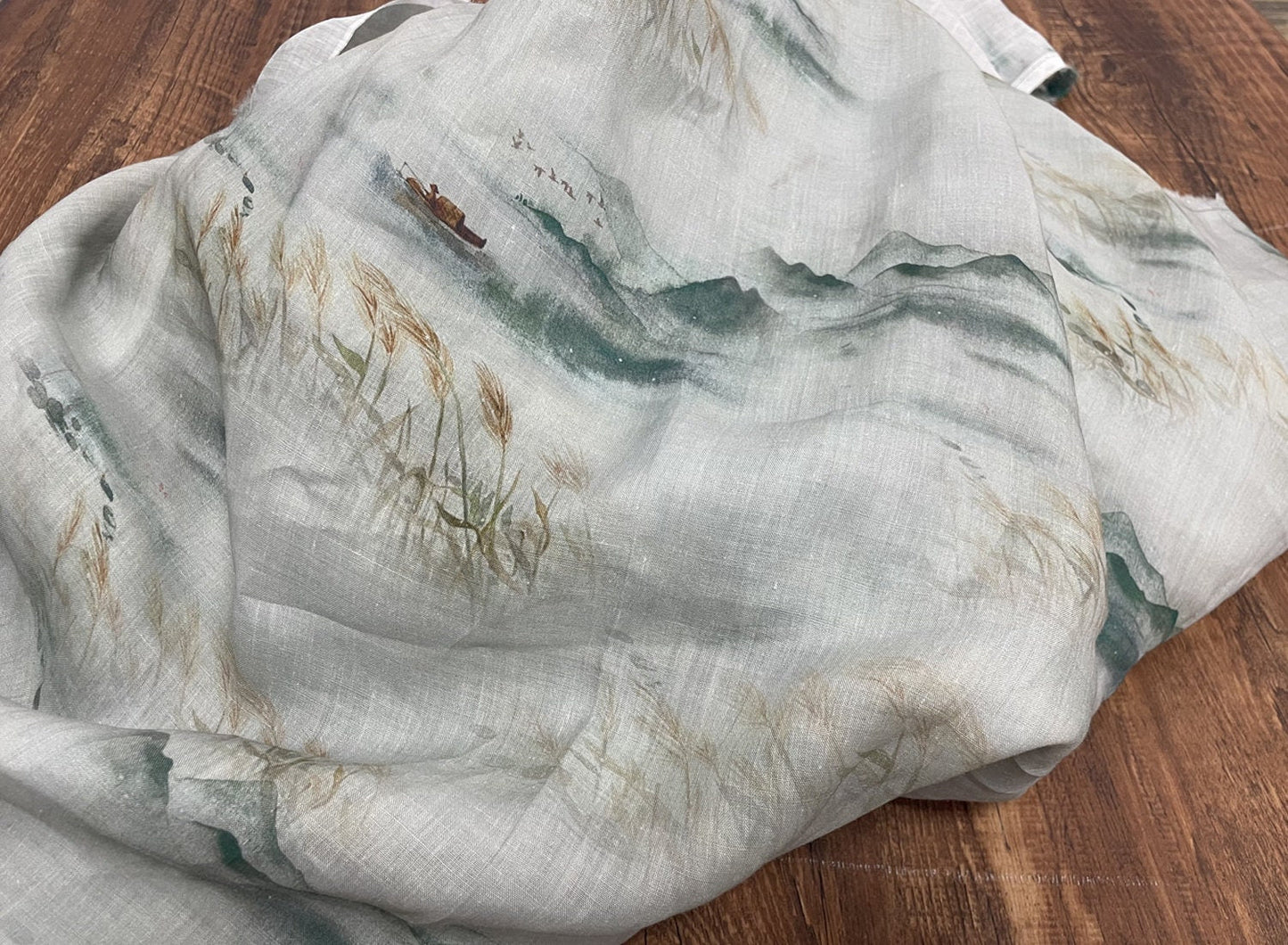 YUZHOU - Landscape ink Printing 42 Thread Count Ramie Fabric - 140cm wide by the Yard