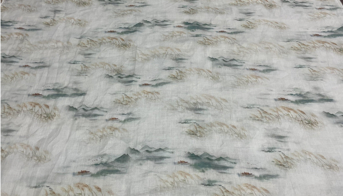 YUZHOU - Landscape ink Printing 42 Thread Count Ramie Fabric - 140cm wide by the Yard