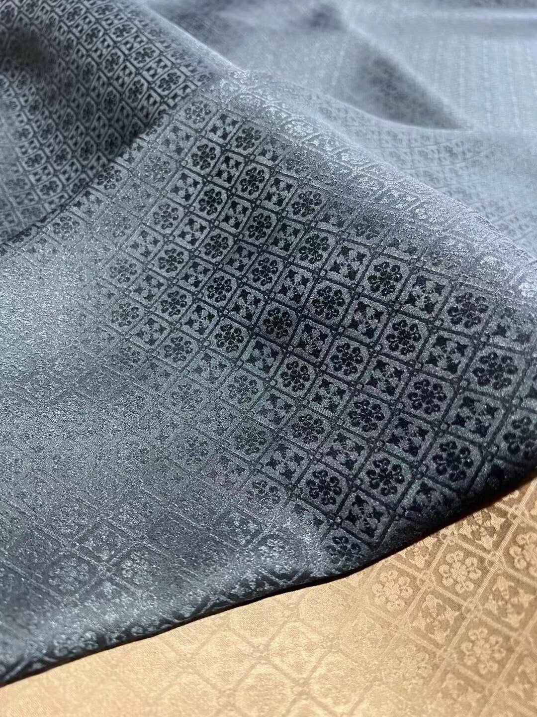 XAOFAGE - 26 Momme Handmade Plant Dye Mud Silk Satin Openwork Jacquard Fabric - 110cm wide by the Yard