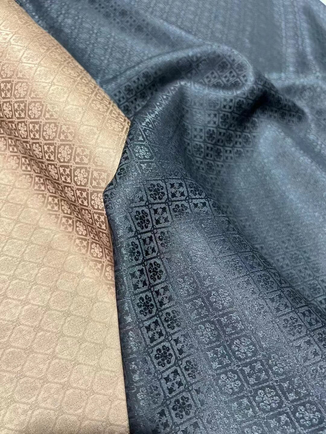 XAOFAGE - 26 Momme Handmade Plant Dye Mud Silk Satin Openwork Jacquard Fabric - 110cm wide by the Yard