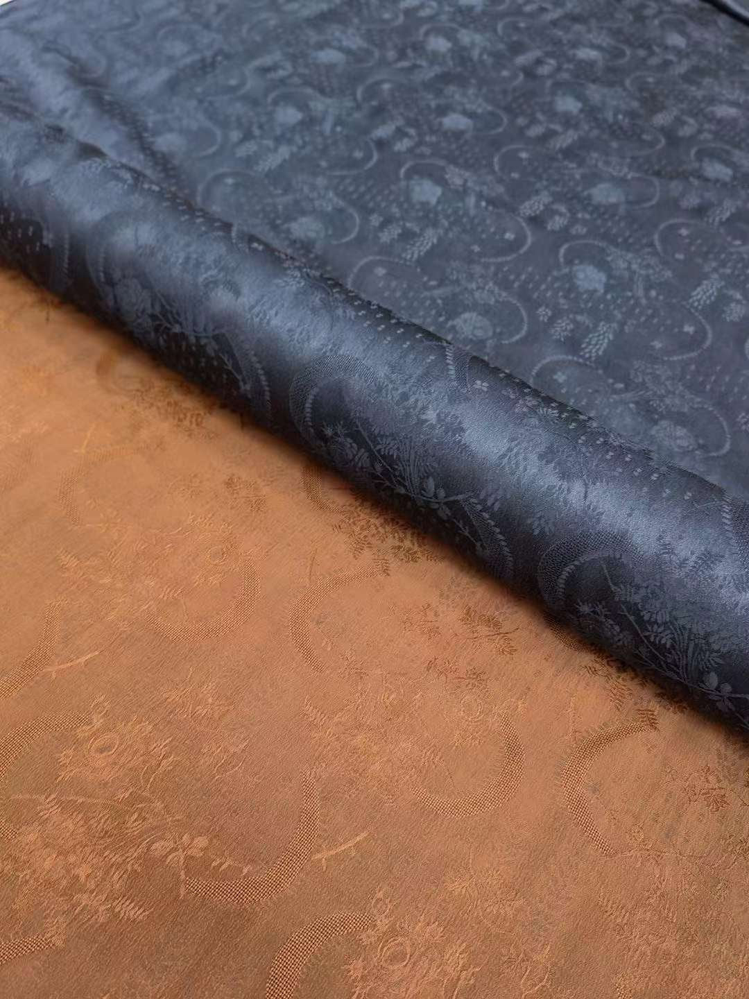CHENGYUEYA - 26 Momme Handmade Plant Dye Mud Silk Satin Openwork Jacquard Fabric - 140cm wide by the Yard