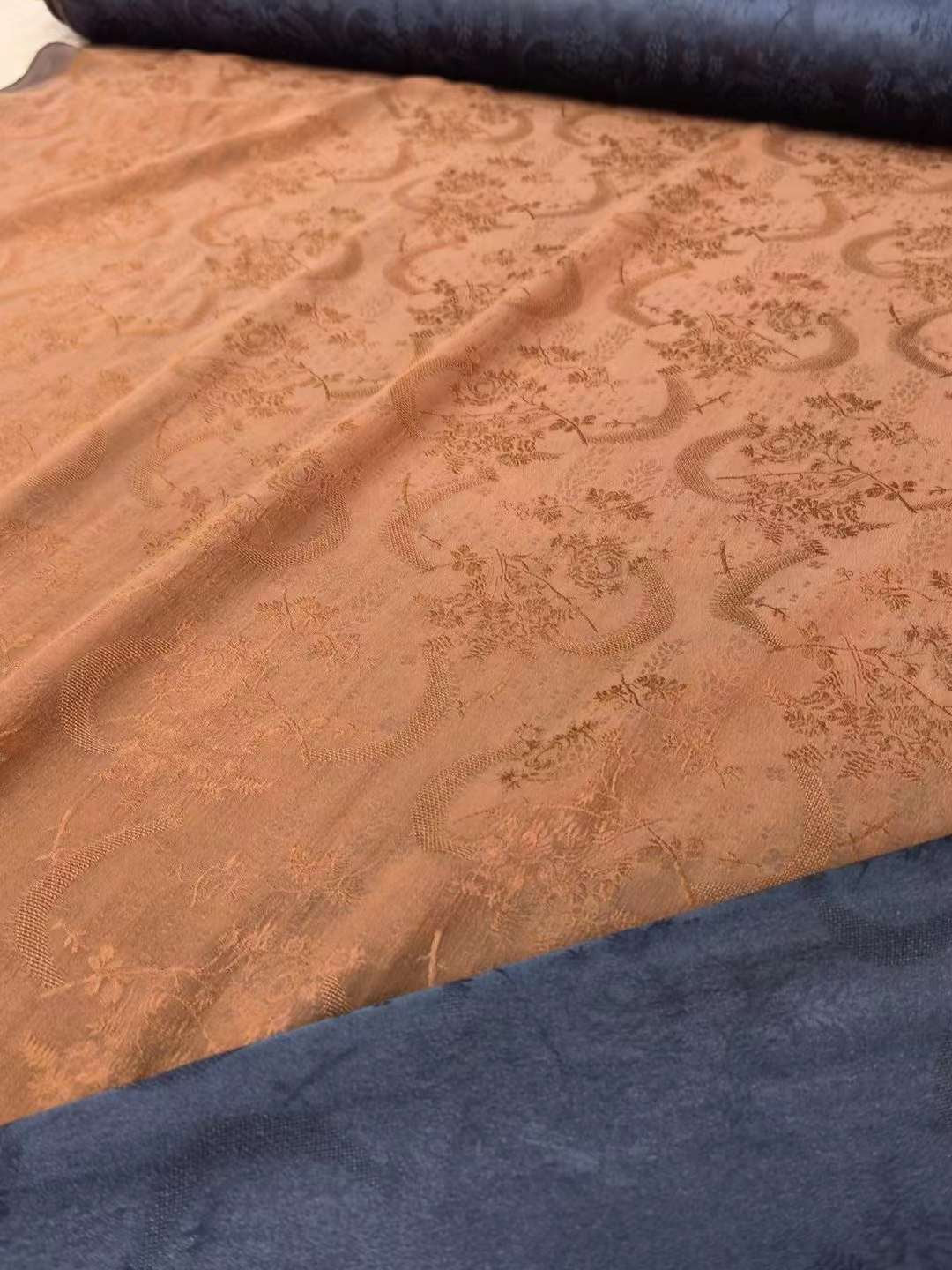 CHENGYUEYA - 26 Momme Handmade Plant Dye Mud Silk Satin Openwork Jacquard Fabric - 140cm wide by the Yard