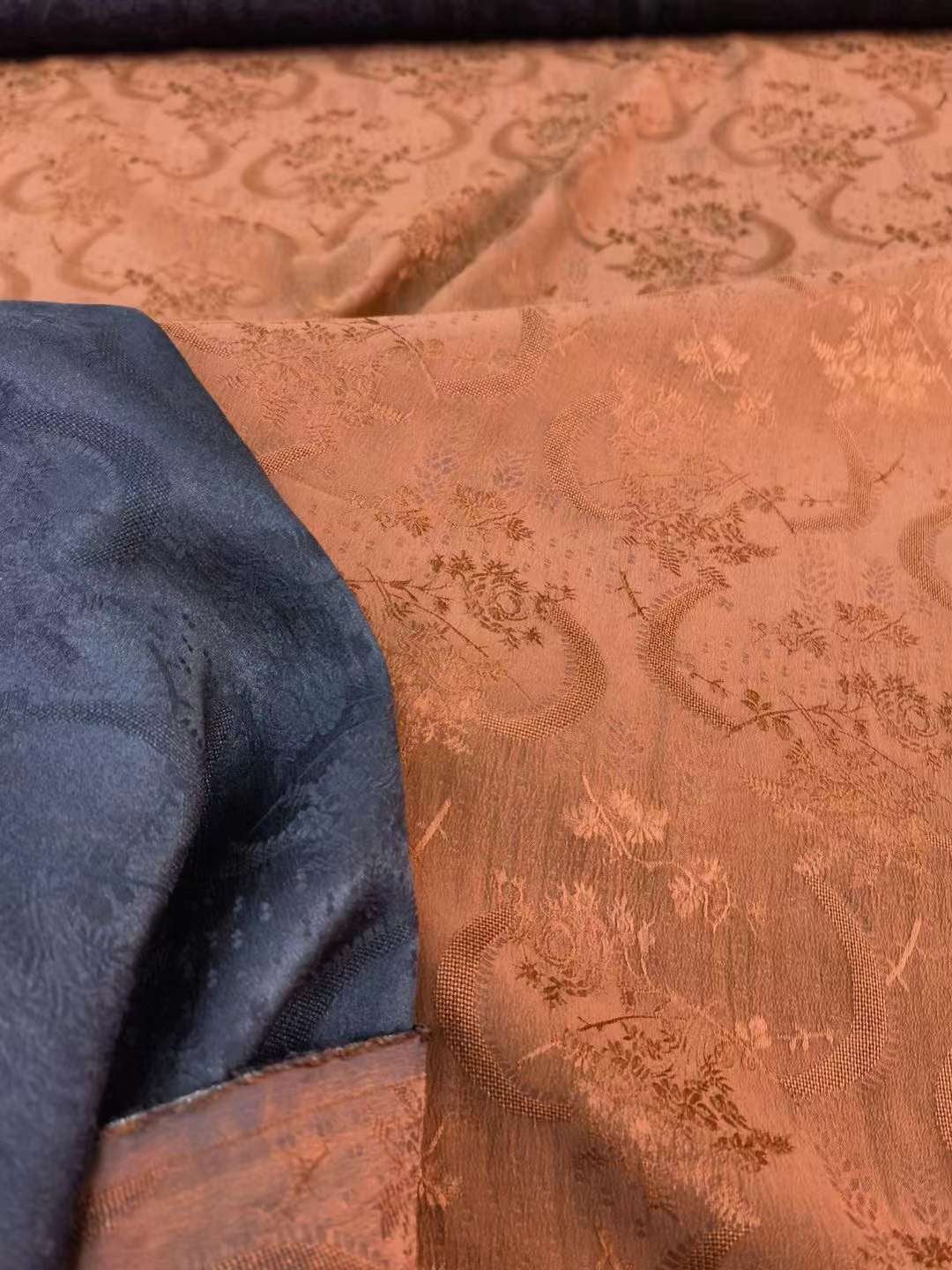 CHENGYUEYA - 26 Momme Handmade Plant Dye Mud Silk Satin Openwork Jacquard Fabric - 140cm wide by the Yard