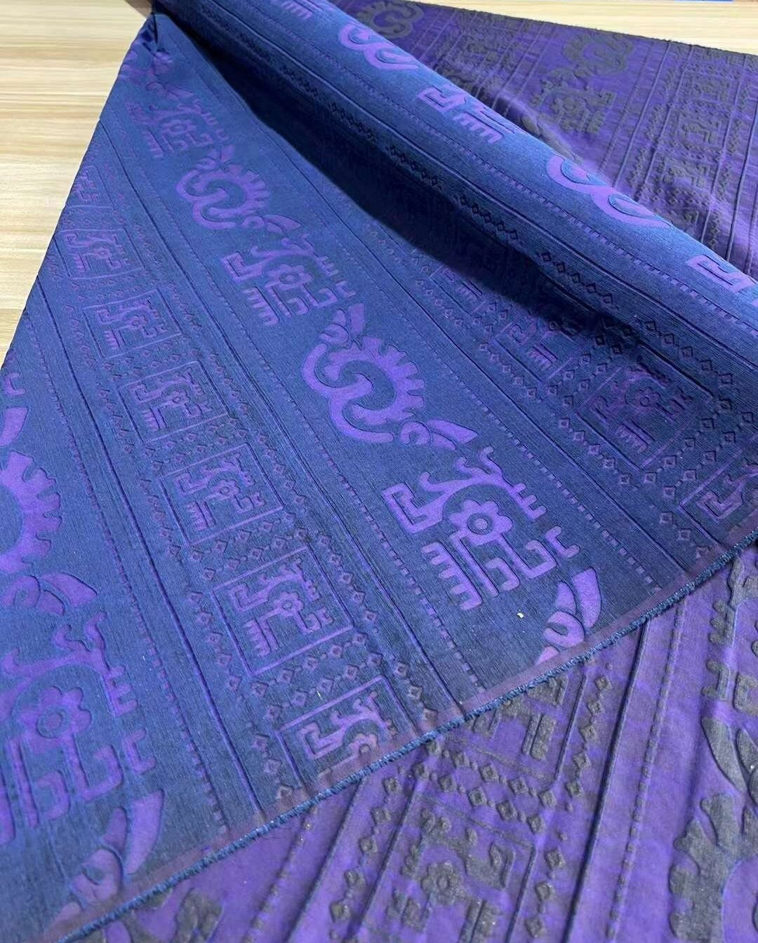 ZILANTIAO - 50 Momme Vintage Style Jacquard Plant Dye Mud Silk Fabric - 110cm wide by the Yard