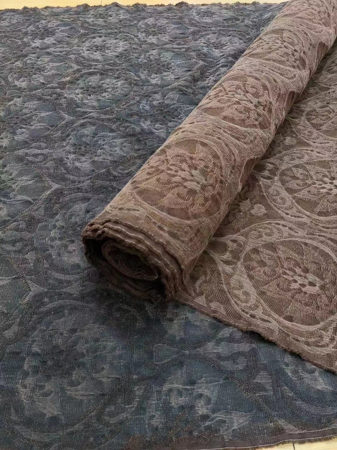 FOSLIANH - 75 Momme Jacquard Mud Silk Gambiered Ganton Tussah Silk Fabric - 110cm wide by the Yard