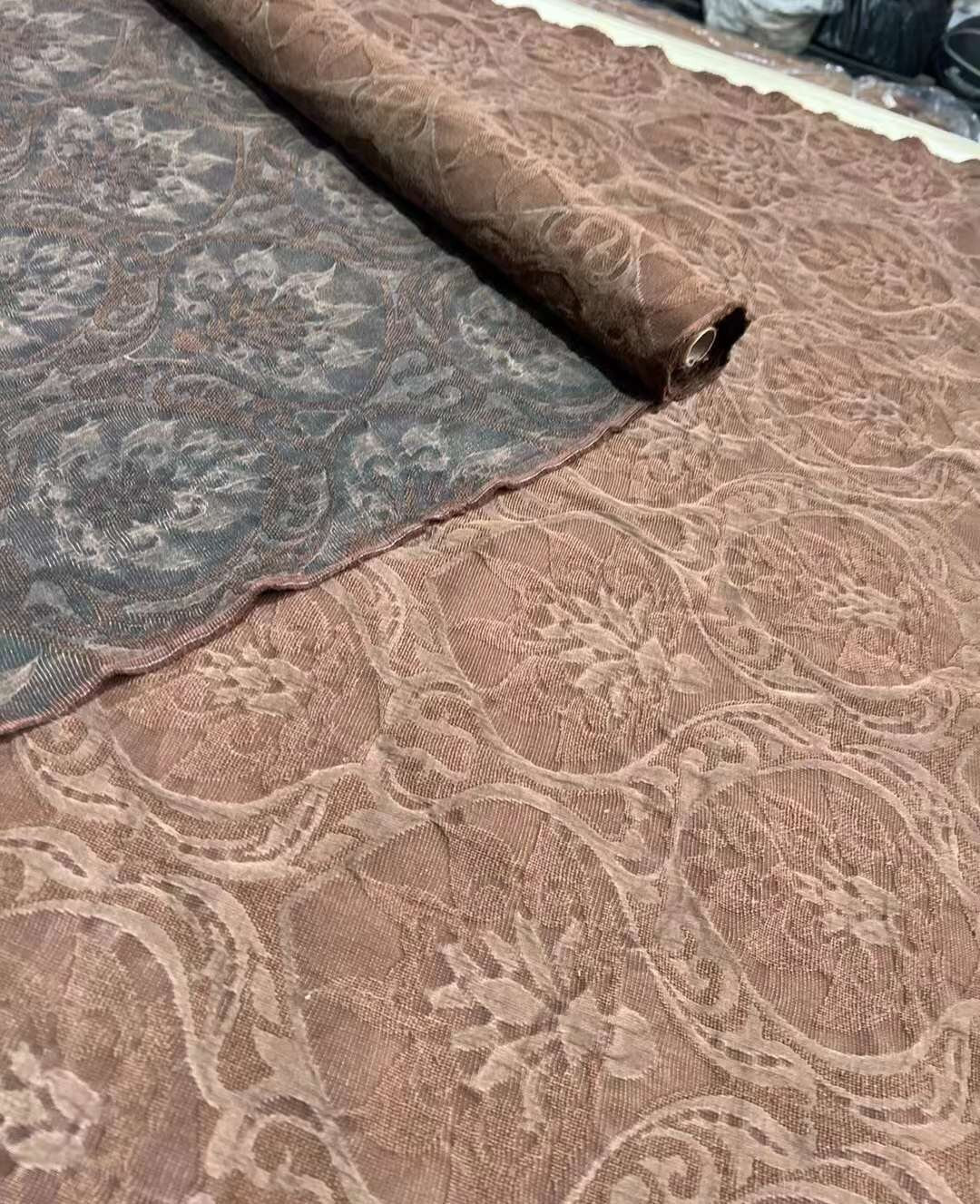 FOSLIANH - 75 Momme Jacquard Mud Silk Gambiered Ganton Tussah Silk Fabric - 110cm wide by the Yard