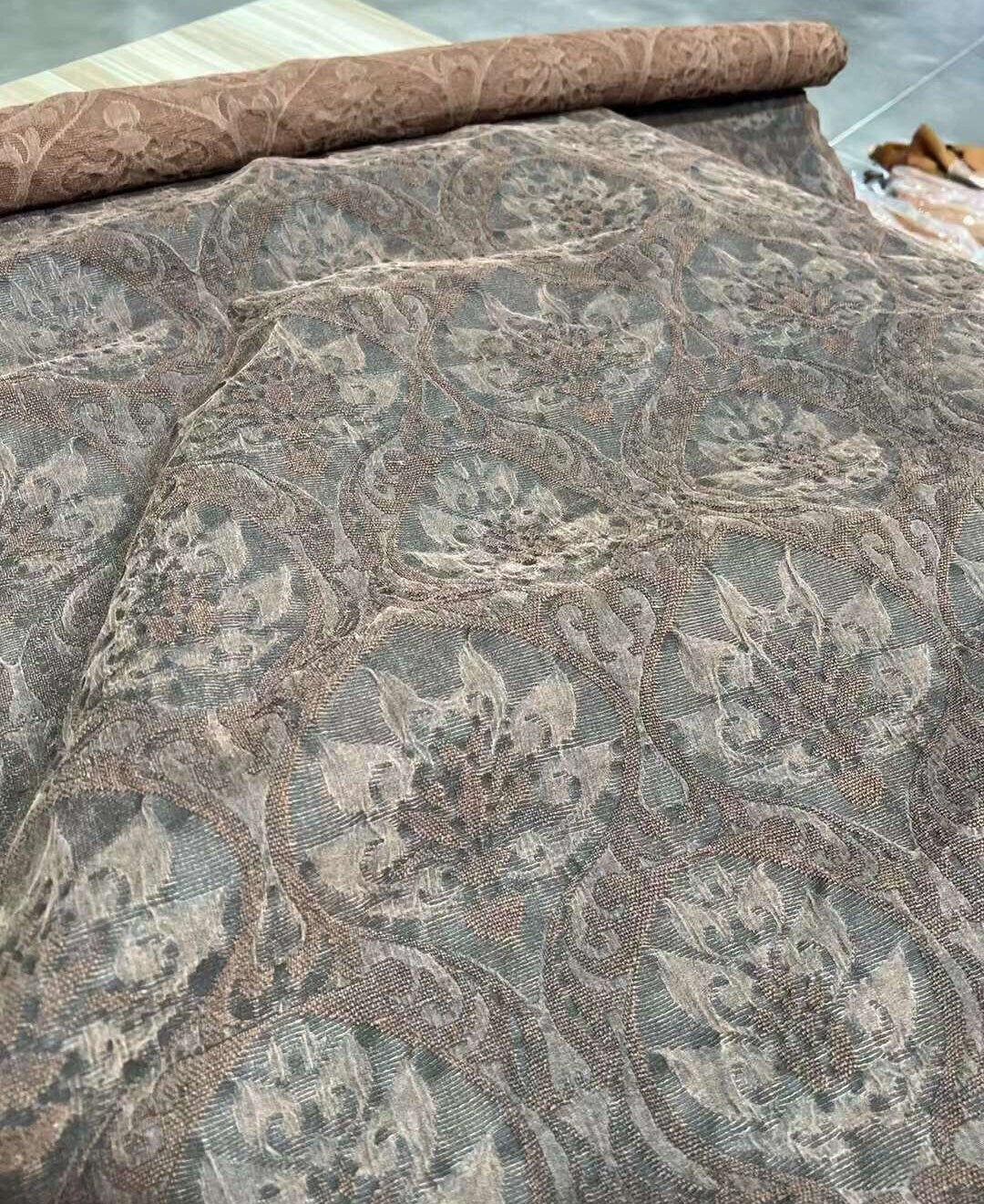 FOSLIANH - 75 Momme Jacquard Mud Silk Gambiered Ganton Tussah Silk Fabric - 110cm wide by the Yard