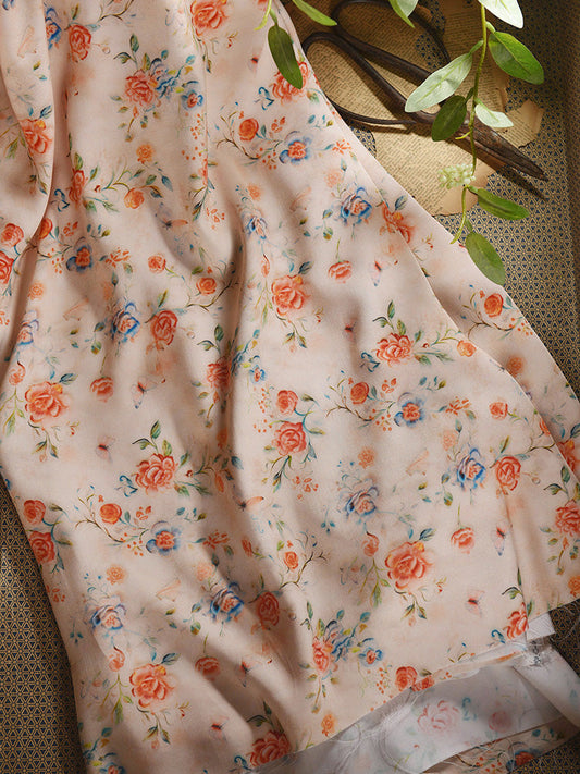 RYHUAJIO - Hight 60 Count Rayon Satin Faux Silk Chinese Style Floral Cheongsam Dress Fabric - 145cm wide by the Yard