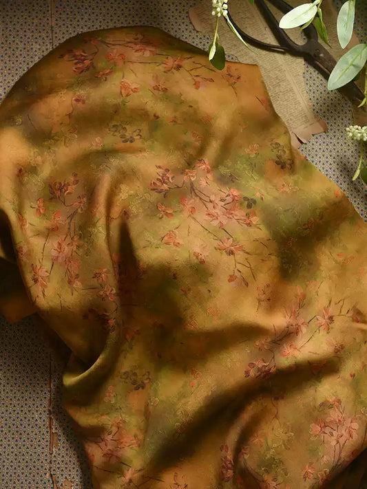 RYQIUXII - Hight 60 Count Rayon Satin Faux Silk Chinese Style Floral Cheongsam Dress Fabric - 145cm wide by the Yard